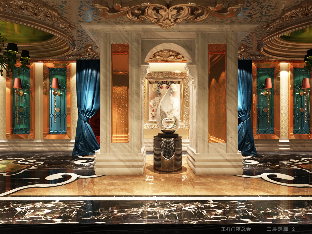 Architectural Interior Wall Cladding with gold finish stainless steel panels for grand luxury hotel lobby interiors。