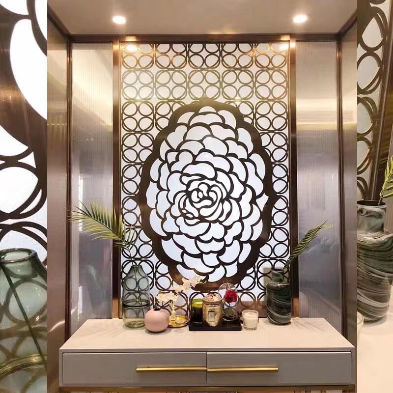 High-quality Grade 316 laser-cut stainless steel sheets crafted into a decorative floral partition screen for superior corrosion resistance.