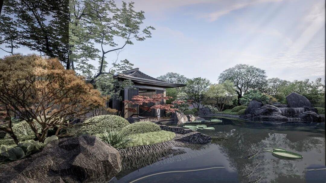 A stainless steel teahouse pavilion with color coated