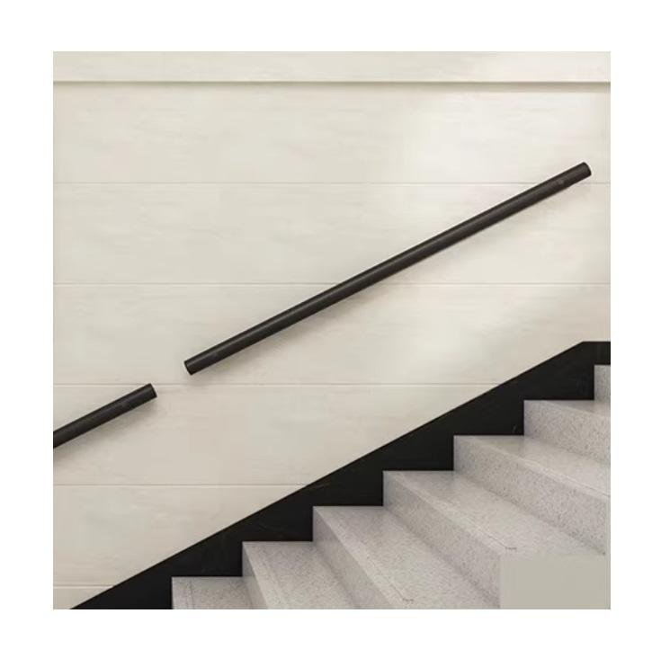 Modern minimalist black round profile Wall-Mounted Handrail for Stainless Steel Staircase and Railing Systems.