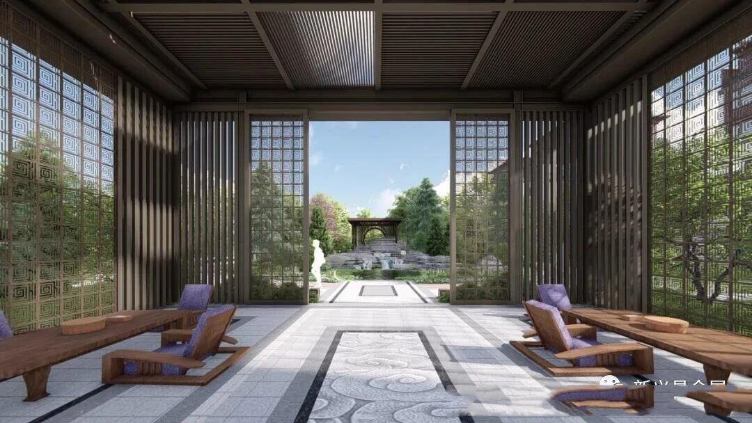 a modern metal teahouse pavilion made by stainless steel with dark bronze color and sandblasted finish