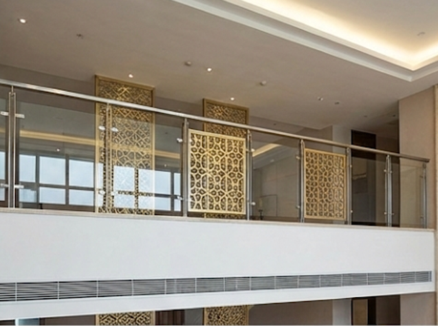 PVD coated stainless steel Grade 304 divider screen for modern commercial balustrade applications.