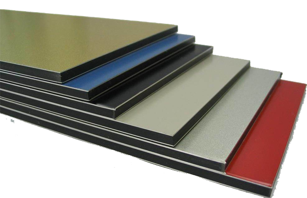 Cross-section samples of custom PVDF powder coated aluminium sheets showing thickness and durable protective layers.