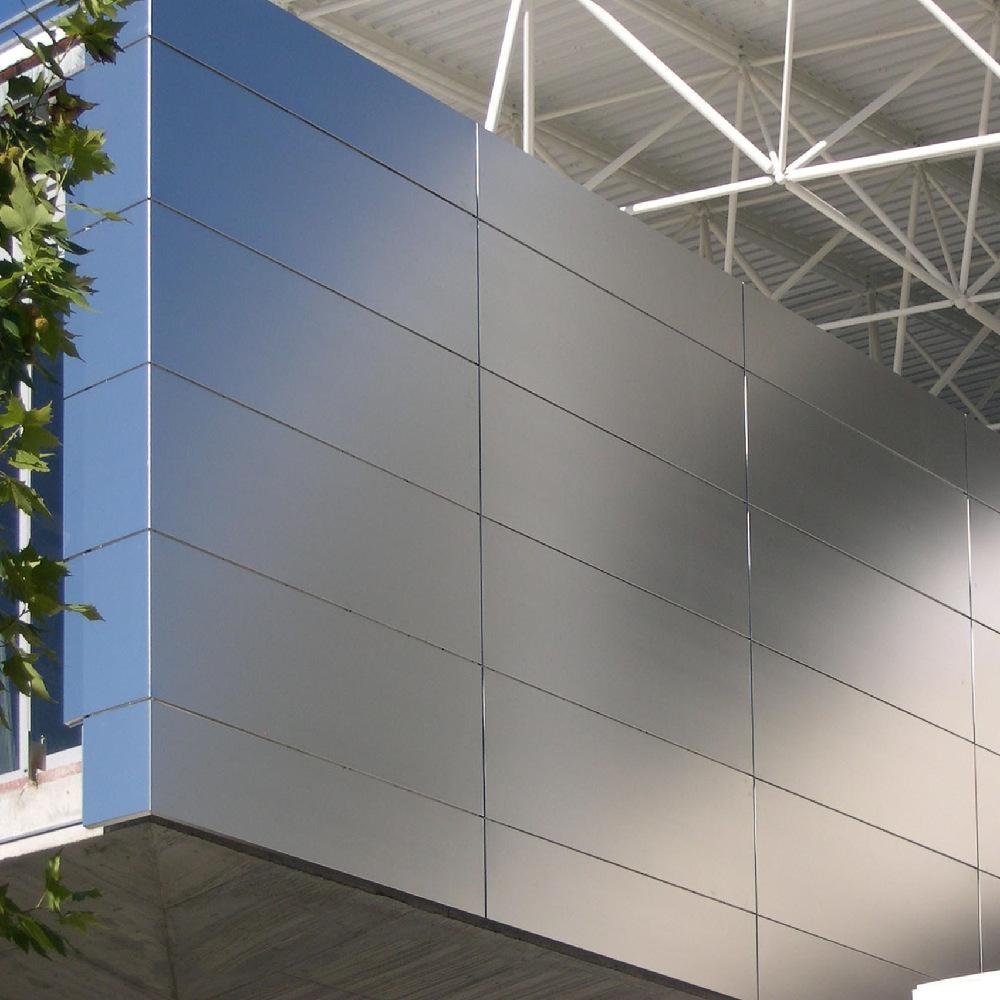 Silver metallic Anodized Aluminium Sheet Metal wall panels for large-scale building structures and interior partitions.