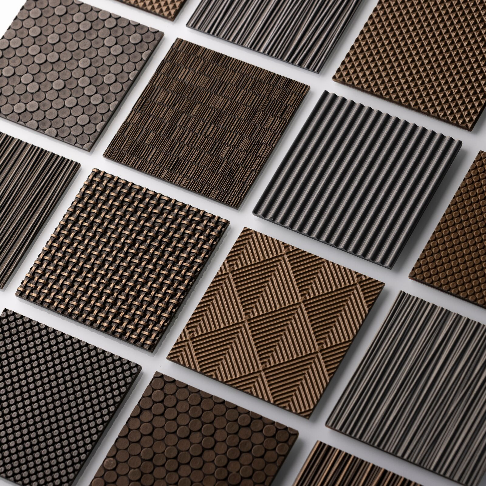 A comprehensive collection of 3D textured metal panels and custom bonded metal sheets in woven and ribbed patterns.
